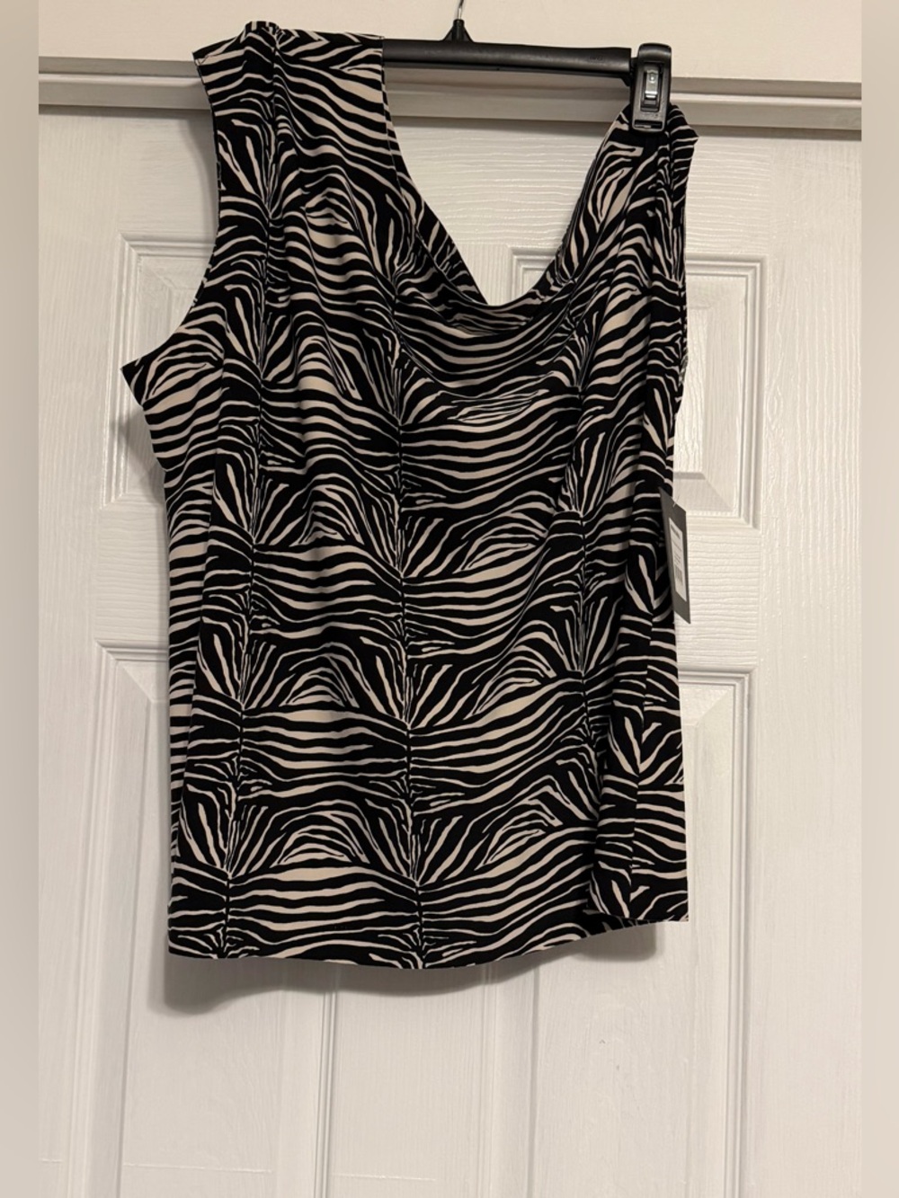 Norma Kamali Zebra-Print Cowl Neck off the Shoulder Top